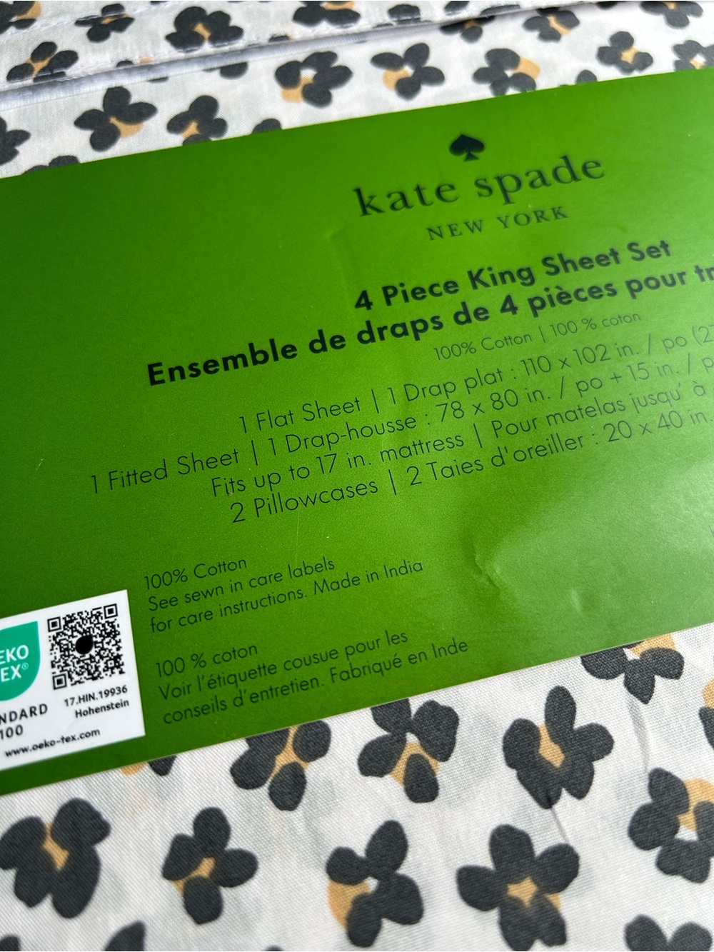 Kate Spade New York 100% Cotton Floral Leopard Print King Sheet Set NEW - Picture 5 of 6